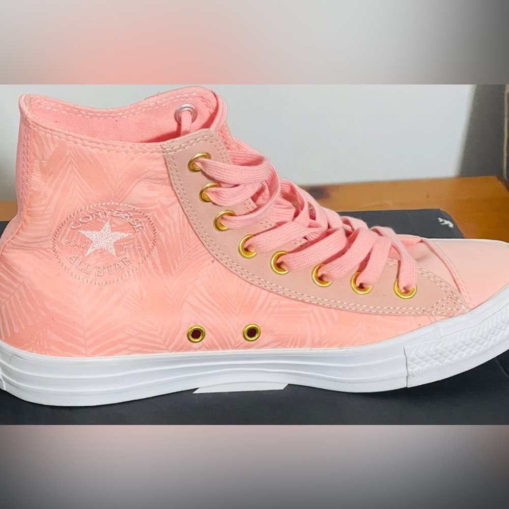 NEW Coral Pink Palm Leaf Hi Top Converse